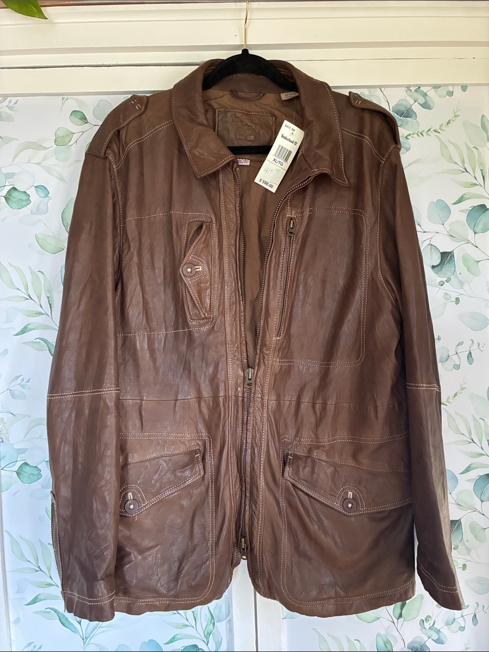 Timberland Brown Leather Bomber Jacket